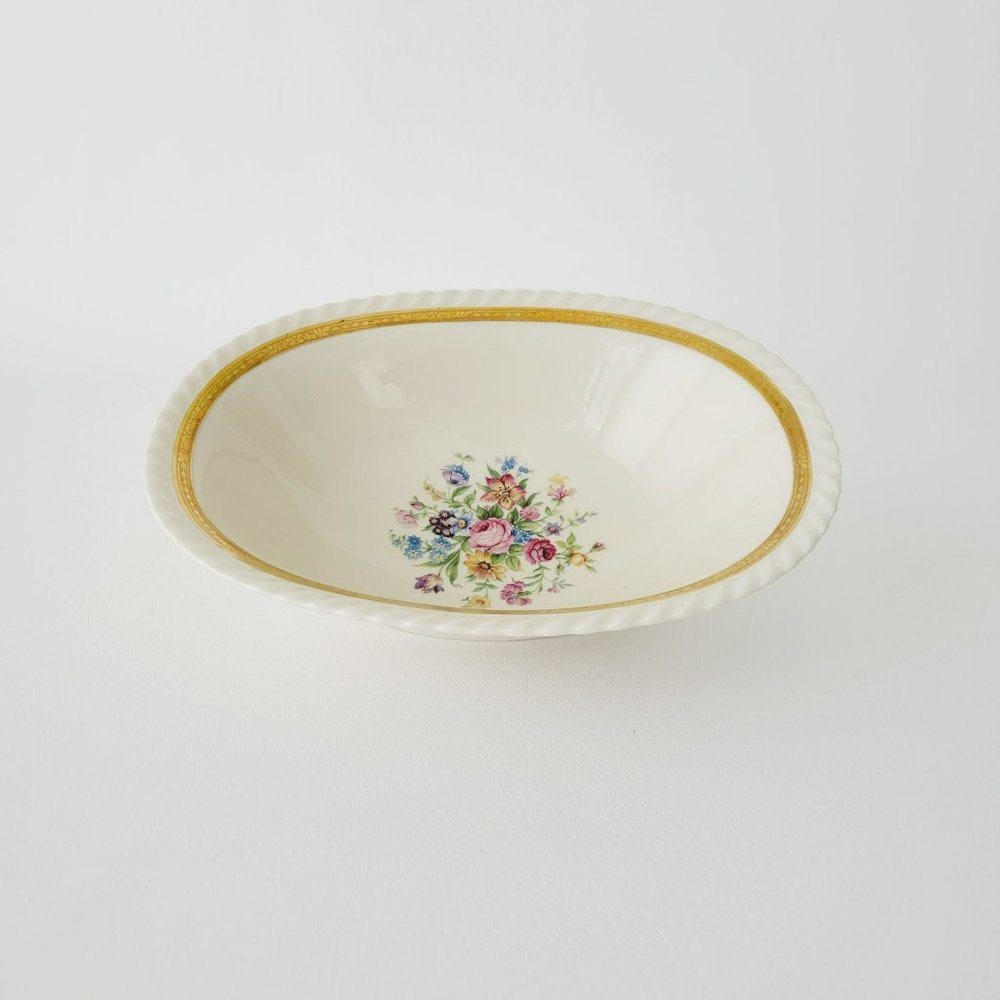 Vintage Krautheim Floral Oval Serving Bowl, Gadroon Edge, Etched Heavy Gold Trim